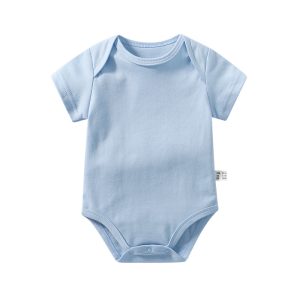 Wholesale 100% Cotton Short-Sleeve Baby Romper in Solid Colors
